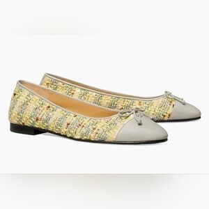 Tory Burch Tweed & Leather Cap-Toe Ballet Flats